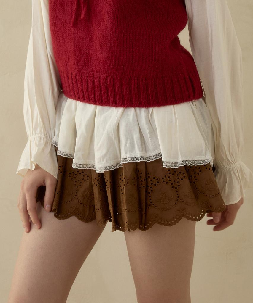 Pink Pineapple Boho Punching Shirring Skirt_Brown