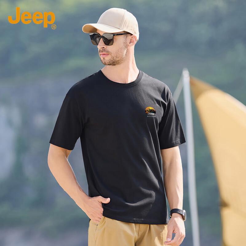 JEEP Men s 100% Cotton Loose Fit Round Neck Short Sleeve T-Shirt M
