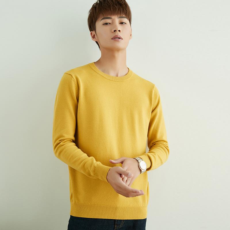 Autumn and Winter V-neck Round Neck Men's Knit Sweater Simple Wind Wild Color Pure Color Pullover Sweater Bottoming Business Sweater