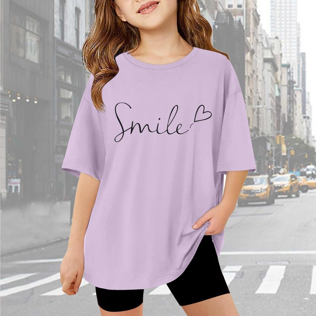 Kids Cute Fashion Short Sleeve Round Neck Floral Printed Casual T-Shirt Top
