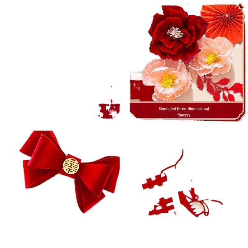 Wedding Room Decoration Set: Bride & Groom Sofa Background with Double Happiness Flower Pull