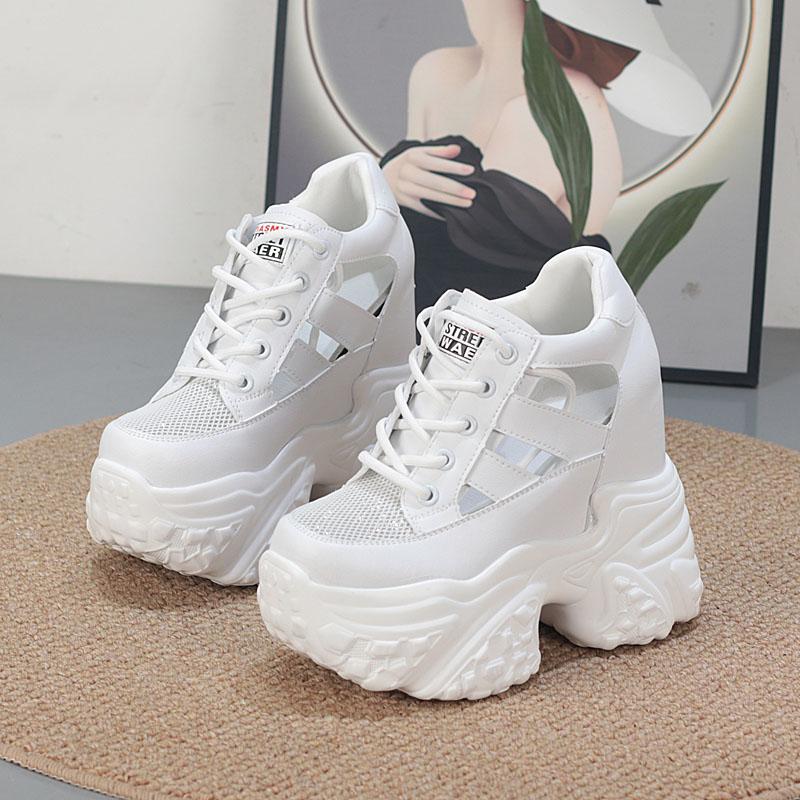 Fashion 13CM Air Mesh Synthetic Leather High Brand Chunky Sneaker Sandals Comfy Summer Women Fashion Shoes Platform Wedge Flats