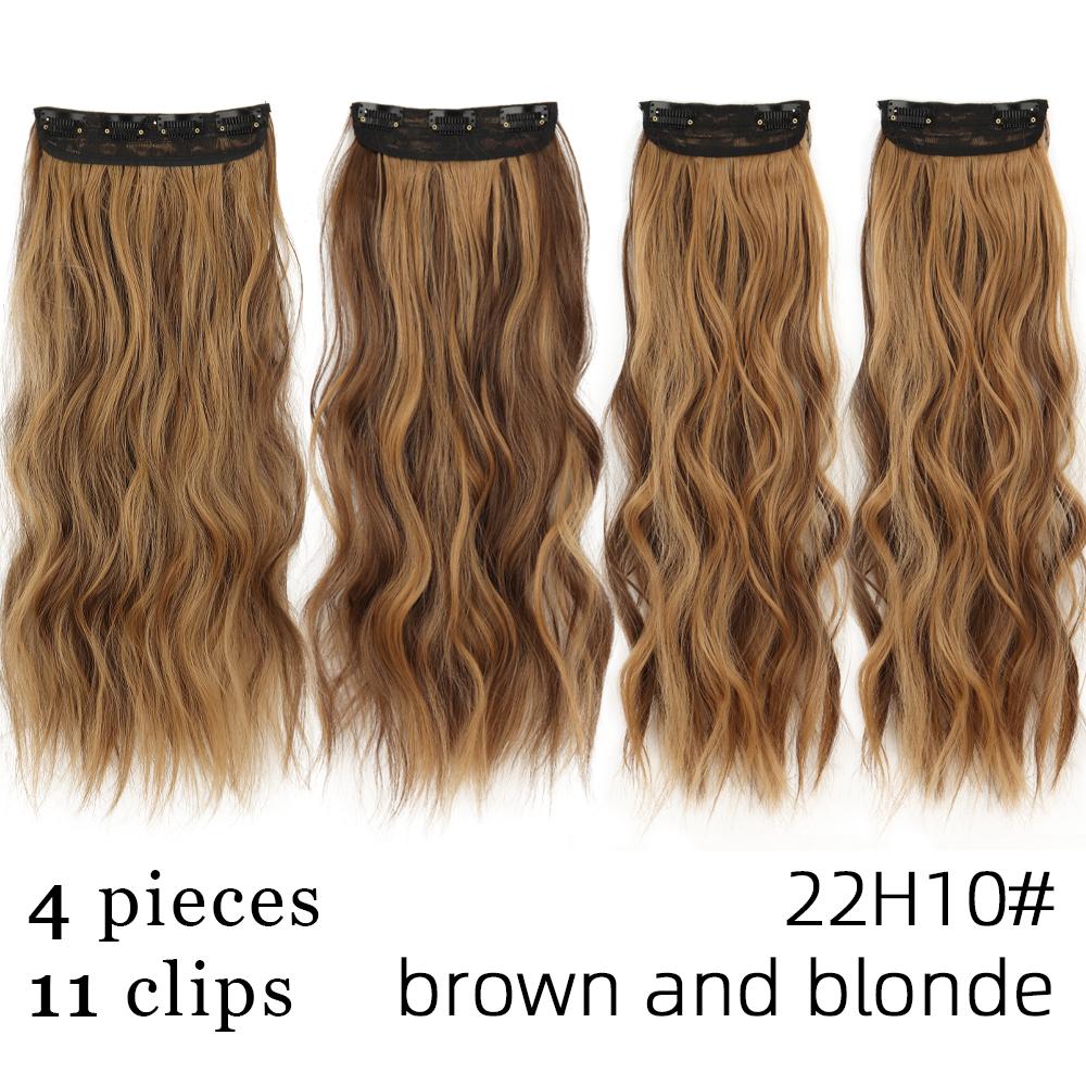 Light Blonde Long Wavy Clip On Hair Extension Synthetic Fiber Natural Wavy 4 Pieces Daily Wear Invisible Hairpiece KTB