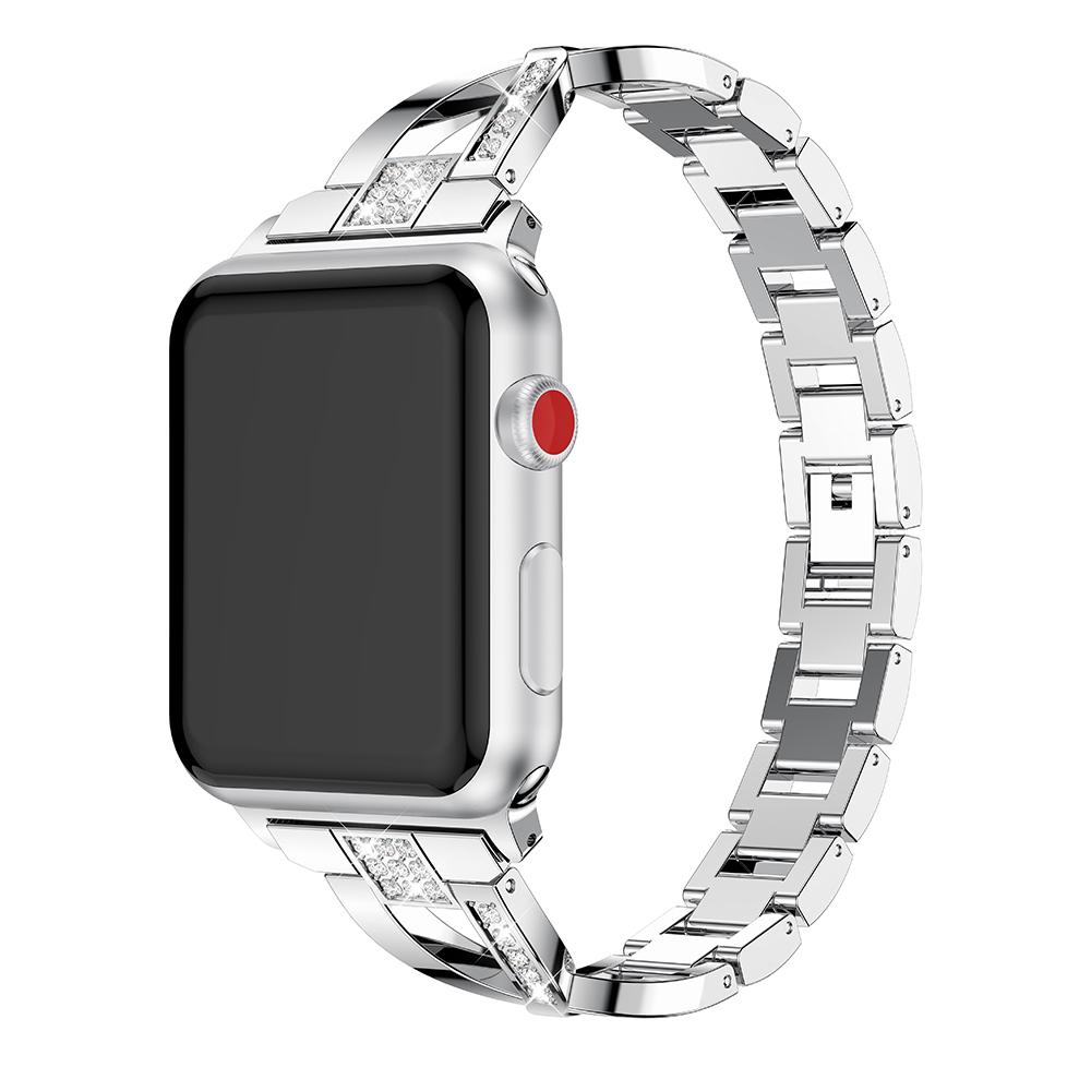 Diamonds Decor X Shaped Stainless Steel Watch Wristband for Apple Watch Series 10 42mm/9 8 7 41mm/SE (2023) SE (2022) SE 6 5 4 40mm/3 2 1 38mm