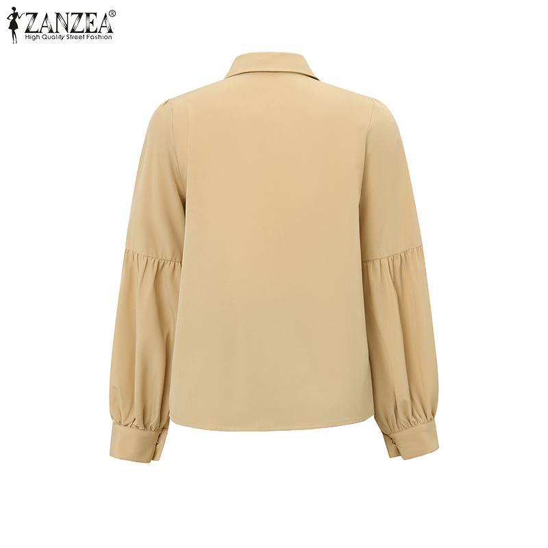 ZANZEA Women Turn Down Collar Casual 3D Flowers Splice Long Sleeve Blouse