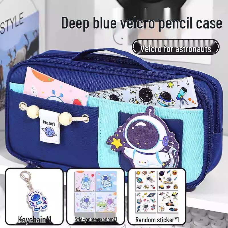 Send Astronaut Velcro! Boys' Black Dirt-Resistant Pencil Case, Hand-Carry, Large Capacity, New 2025 Style.