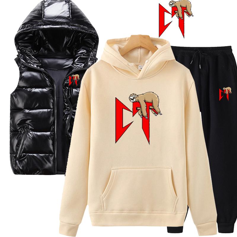 Herren Damen Trainingsanzug Weste+Hoodies+Sweathose Anzug Lässig Jogger Sportbekleidung 3-teilig Herren Fleece Streetwear Sets