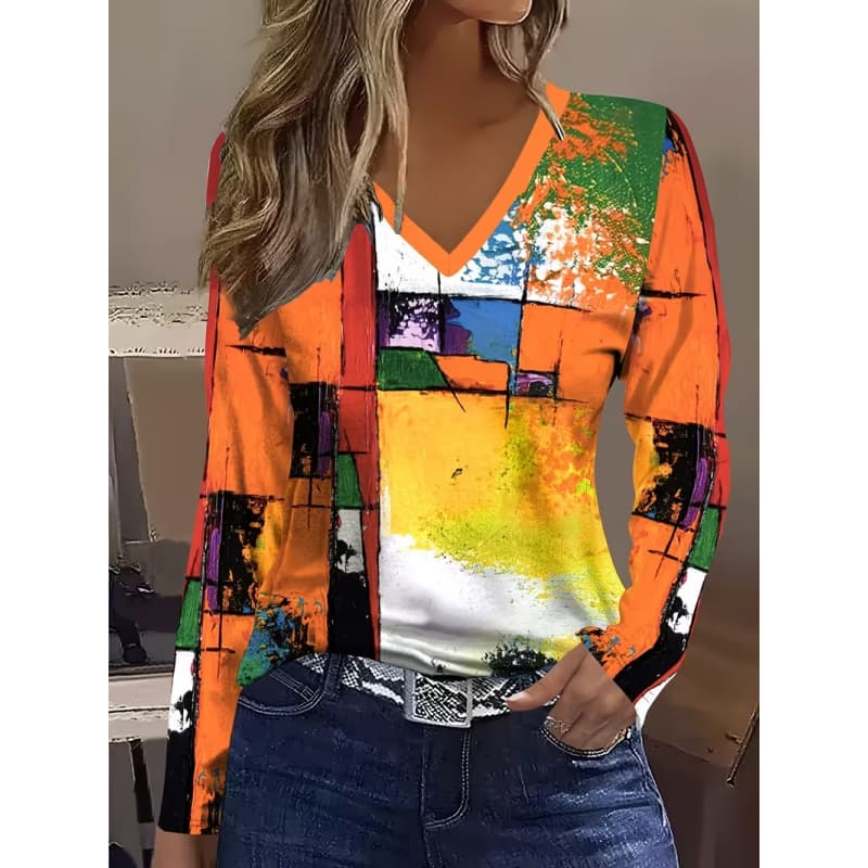 Women's Creative Printed Long-sleeved T-shirt, Breathable, Soft and Comfortable, Suitable for Casual Wear All Year Round