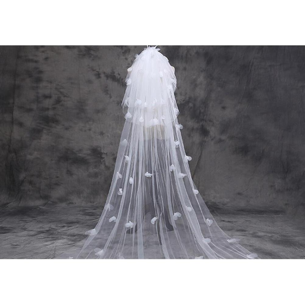 2.8 מטר ויל כלה ארוך שלוש שכבות כלה חתונה מנטיליה ארוכה עם קישוט עלי ורדים