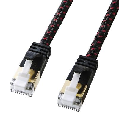 SANWA SUPPLY CAT7 Tenký síťový LAN kabel RJ45 s černým (10m) 10Gbps/600MHz Protiskluzové úchytky, & Červená, KB-T7ME-10BKR