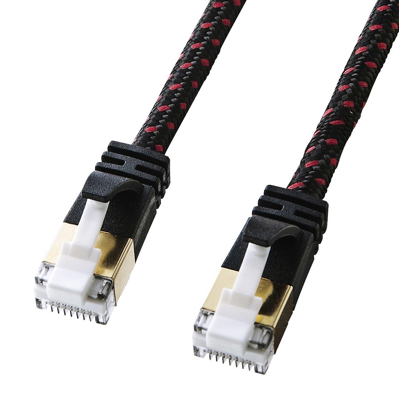 

Sanwa Supply CAT7 Thin Mesh LAN Cable RJ45 with Black (10m) 10Gbps/600MHz Anti-Slip Tabs, & Red, KB-T7ME-10BKR