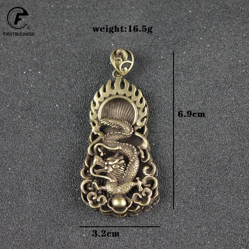 2021 New Style Antique Copper Chinese Dragon Pendant Necklace Animal Lucky Blessing Chinese Characters FU New Year Present