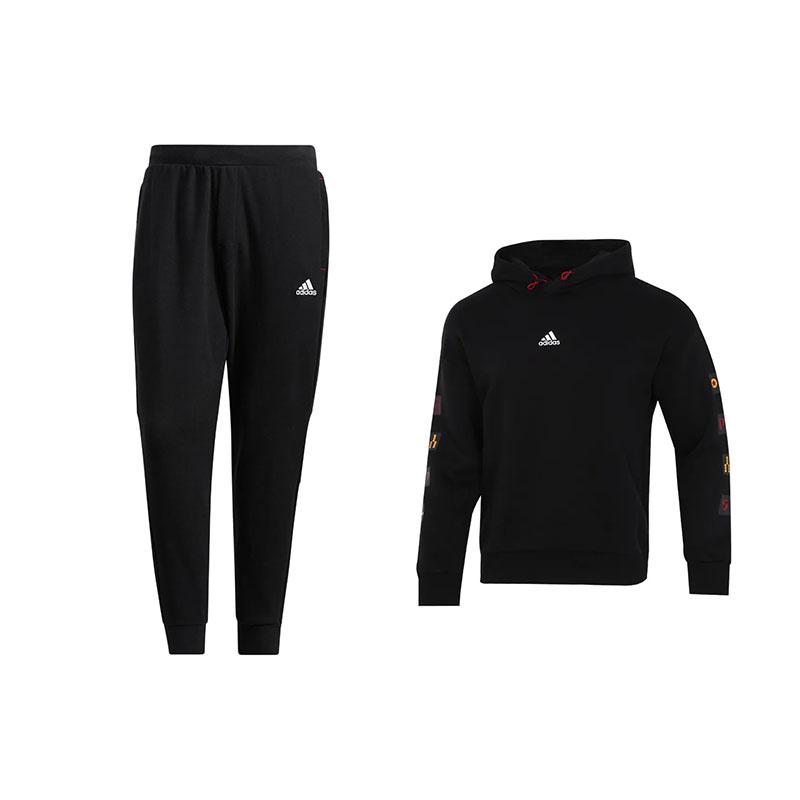 

Adidas Полосатые манжеты средней посадки длинные брюки с капюшоном комплект мужские комплекты черный H39283+HC0253 M