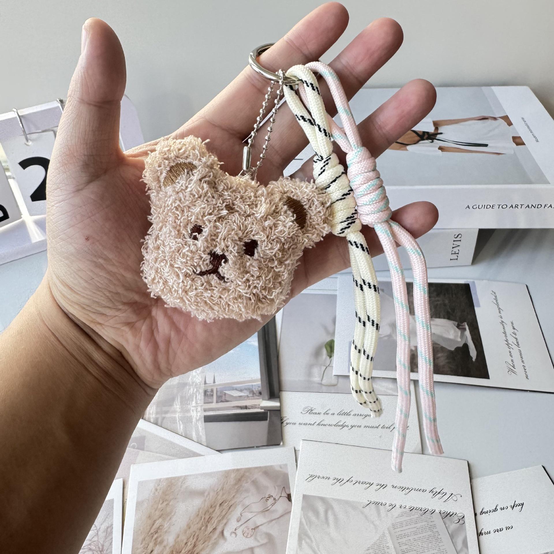 Cartoon Bear Plush Keychain with Heart Pendant хаки