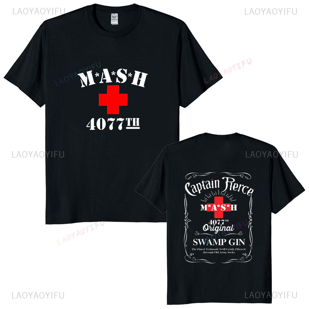 Mash Distressed Logo T Shirt Unisexs 4077 Licensed Classic Tv Show Militarryy Green2026 High Quality Brand Casual