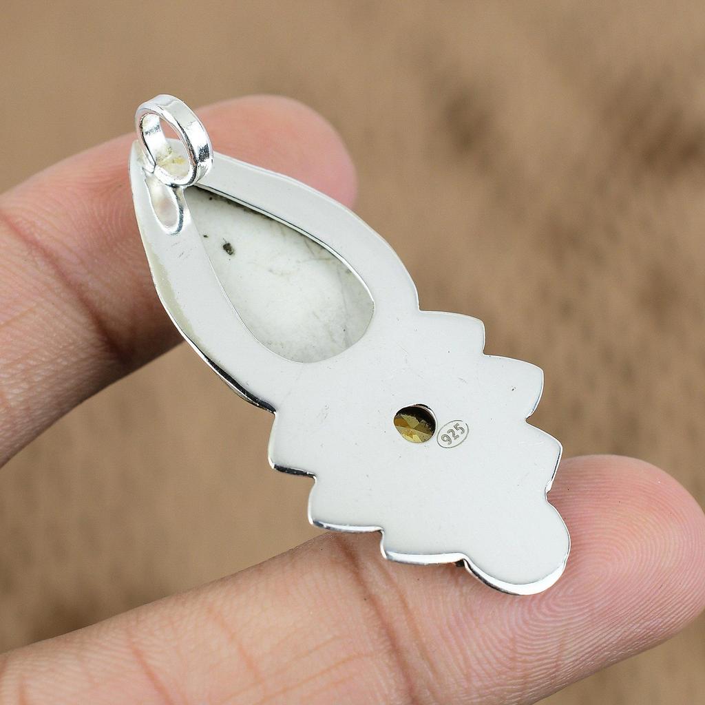 Birthday Gift For Her Natural Howlite Gemstone Pendant 925 Sterling Silver