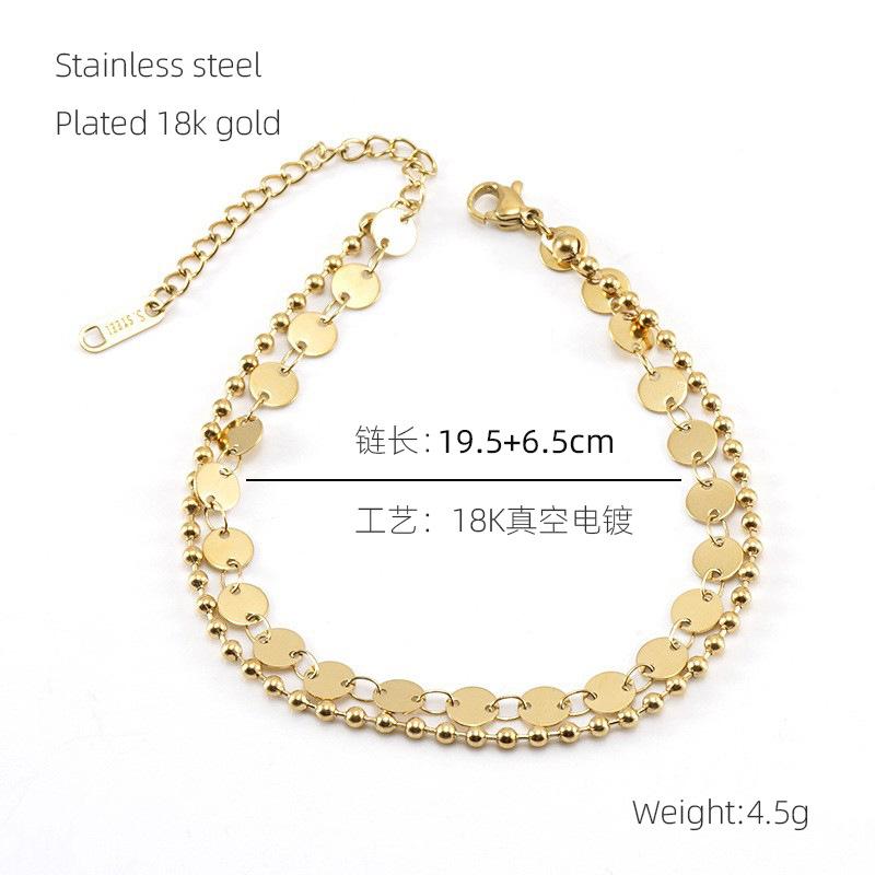 

Новый двухслойный браслет на лодыжку из нержавеющей стали с цепочкой, женский индивидуальный браслет из титановой стали, маленькая дисковая цепочка, украшение для ноги 18K золотой