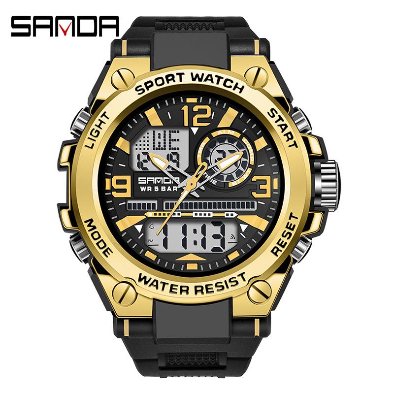 Sanda Men's Multifunctional Dual Display Luminous Waterproof Sports Watch for Teens