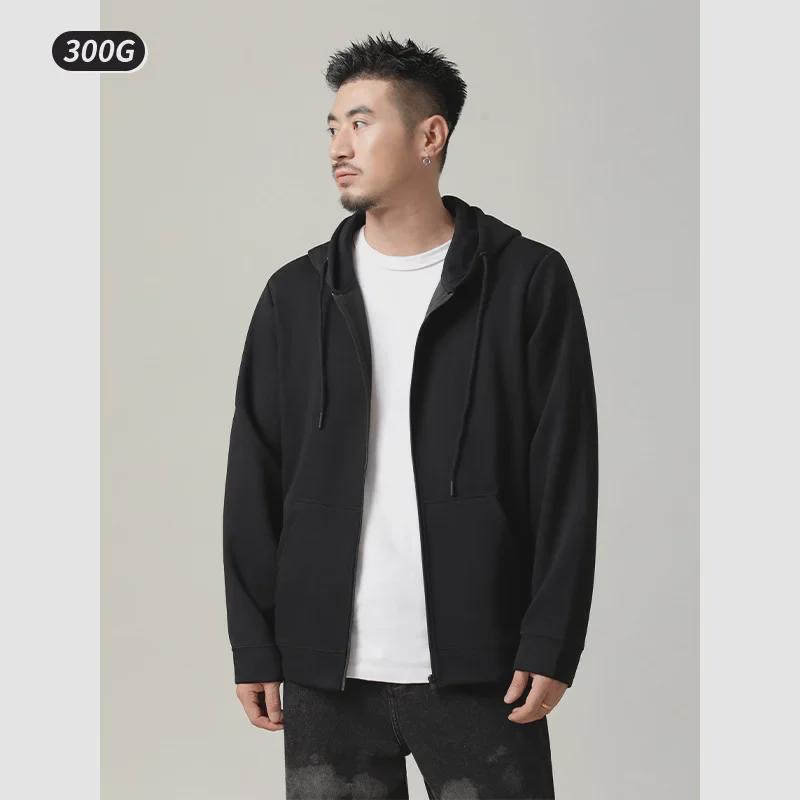 Men's 300g Antibacterial Zipper Hoodie - Simple, Casual, Solid Color, Lightweight Cardigan for Spring & Autumn