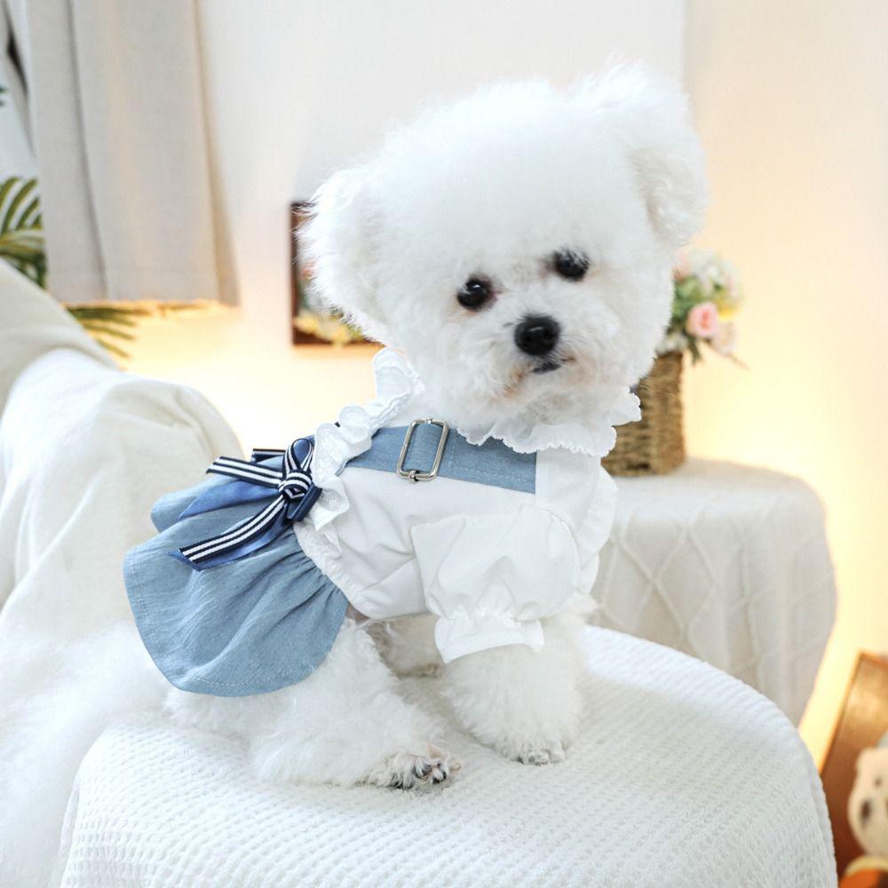 With Bow Pet Denim Dress Reusable Pet Skirt Soft Dog Denim Skirt  Autumn