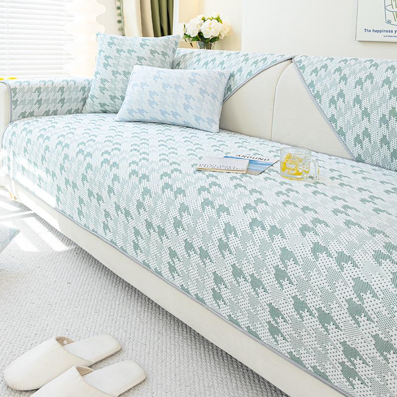 Qianniao Grid Ice Silk Sofa Cover Cool Summer Sofa Cushion Solid Color Anti Slip Anti Cat Scratched Seater Backrest Couch Cover