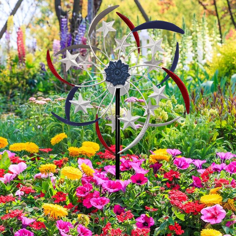 Garden Wind Spinners Metal Patriotic Windmill Red White Blue Spinners Patriotic Yard Decor Outdoor Wind Spinners 4th Of July