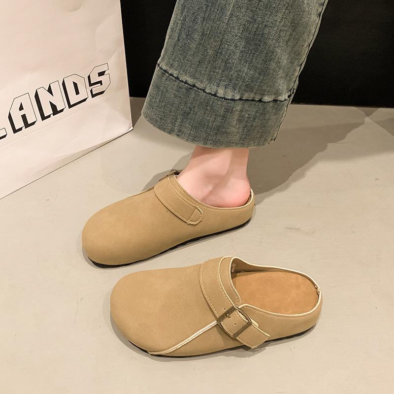 

Осенние новые тапочки удобная мягкая подошва простая женская обувь с закрытым носком замшевые балетки носить как полусапожки 40 хаки