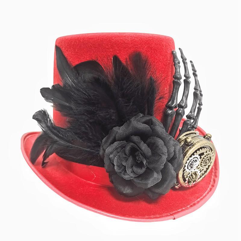 

Dark Wind Skeleton Claw Mechanical Rose Gear Feather Goggles Decorative Top Hat Red Black Two-color красный