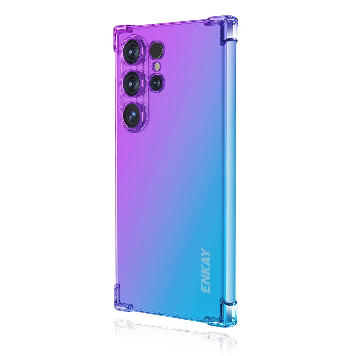 

Для Samsung Galaxy S25 Ultra TPU чехол ENKAY утолщенный четырехугольный противоударный чехол для телефона задняя крышка Purple/Blue