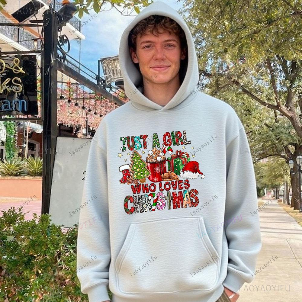Fun Christmas Print Hoodie Drop Shoulder Tracksuit Unisex Women Sweatshirt Aesthetic Sportswear Long Sleeve Street Fashion