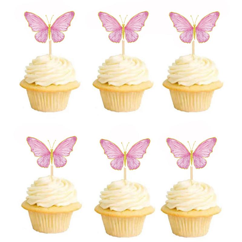 10 Stück Geburtstagsthema Papier Cup Cake Top Dekoration Biene Schmetterling und Chrysantheme Kuchendekoration Bambuspapier Auswahl