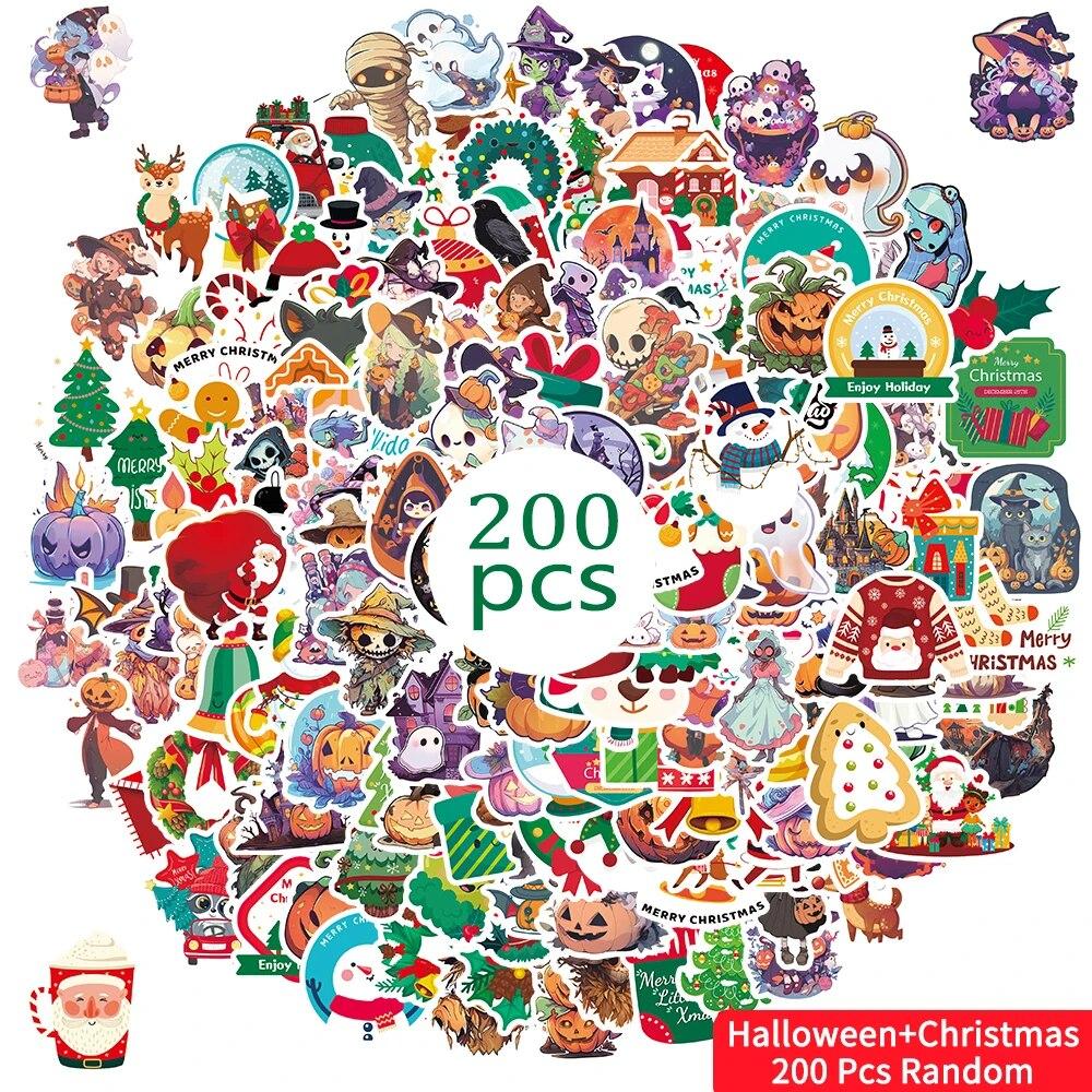 100pcs Halloween Christmas Creative Sticker Water Bottles Laptop Phones Luggage Festive Air Style Waterproof For Adults Teen