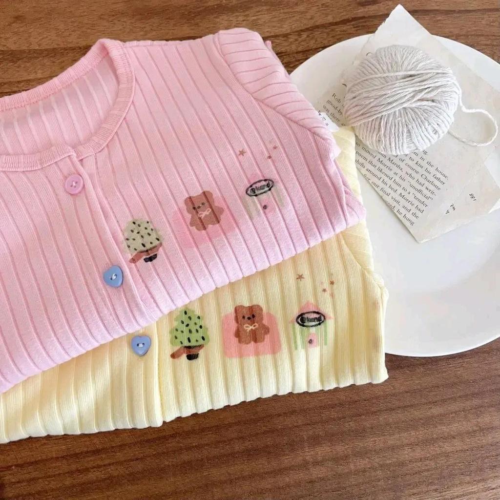 Korean Style Cartoon Cardigan: Colorful Button Long Sleeve Jacket for Baby Girls