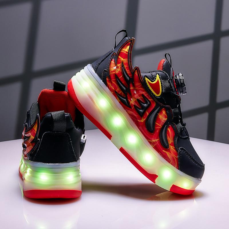 28-37 Children's Four-wheel Disassembly Into Flat Sports Shoes LED Illuminated Children's Illuminated Sports Shoes