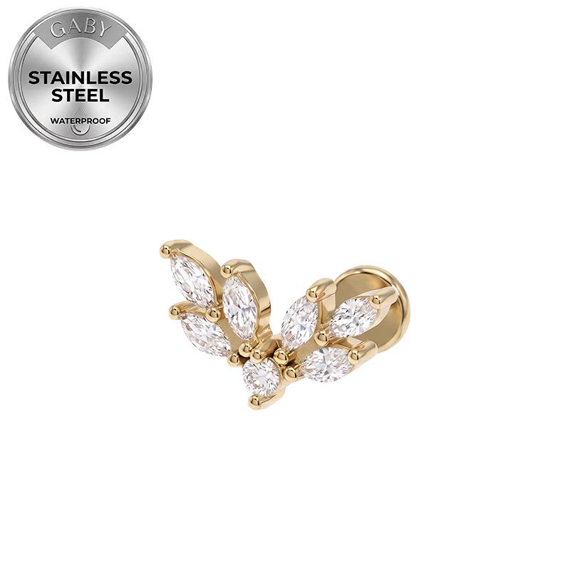 Euro Cross 316L Medical Grade Stainless Steel Star Eye Wing Ear and Lip Stud with Internal Thread