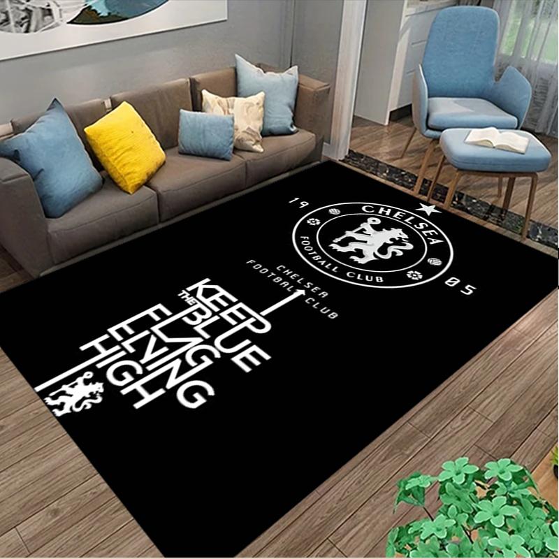 [Chelsea FC Teppich mit Aufdruck] Rutschfester Büroteppich, Gemütlicher Teppich für Wohnzimmer, Weiche Matte für Sofa/Stuhl im Zuhause