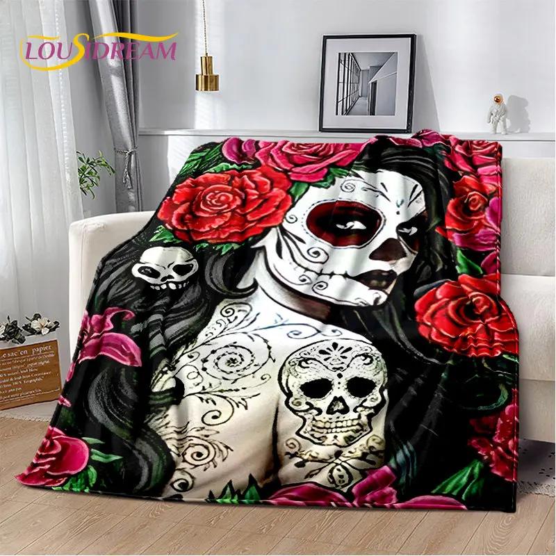 3D Gothic Horror Weiblicher Schädel Totes Mädchen Weiche Plüschdecke, Flanelldecke Überwurfdecke für Wohnzimmer Schlafzimmer Bett Sofa Picknick