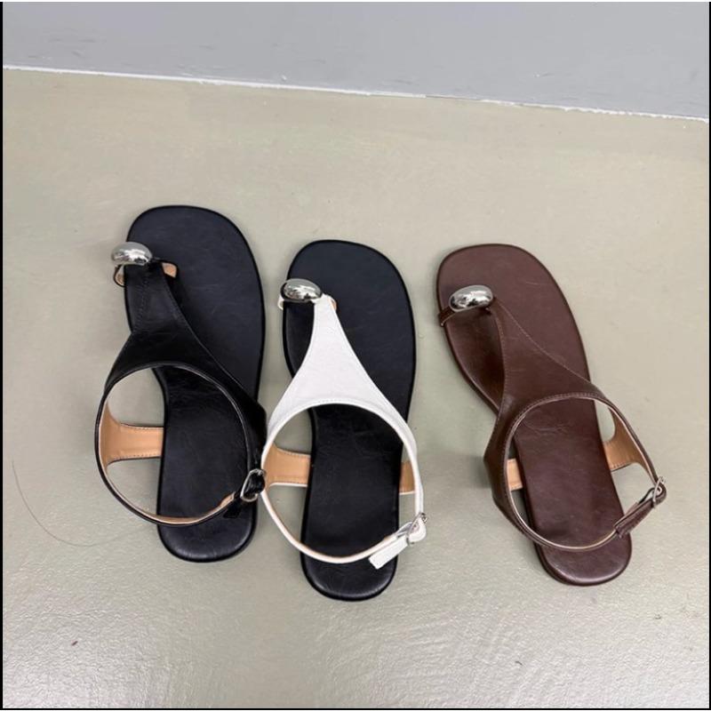 Fashion 2025Concise Clip Toe Buckle Strap Sandals Woman Summer Elegant Pu Leather Flat Gladiator Shoes Casual Brand Design Flip Flops