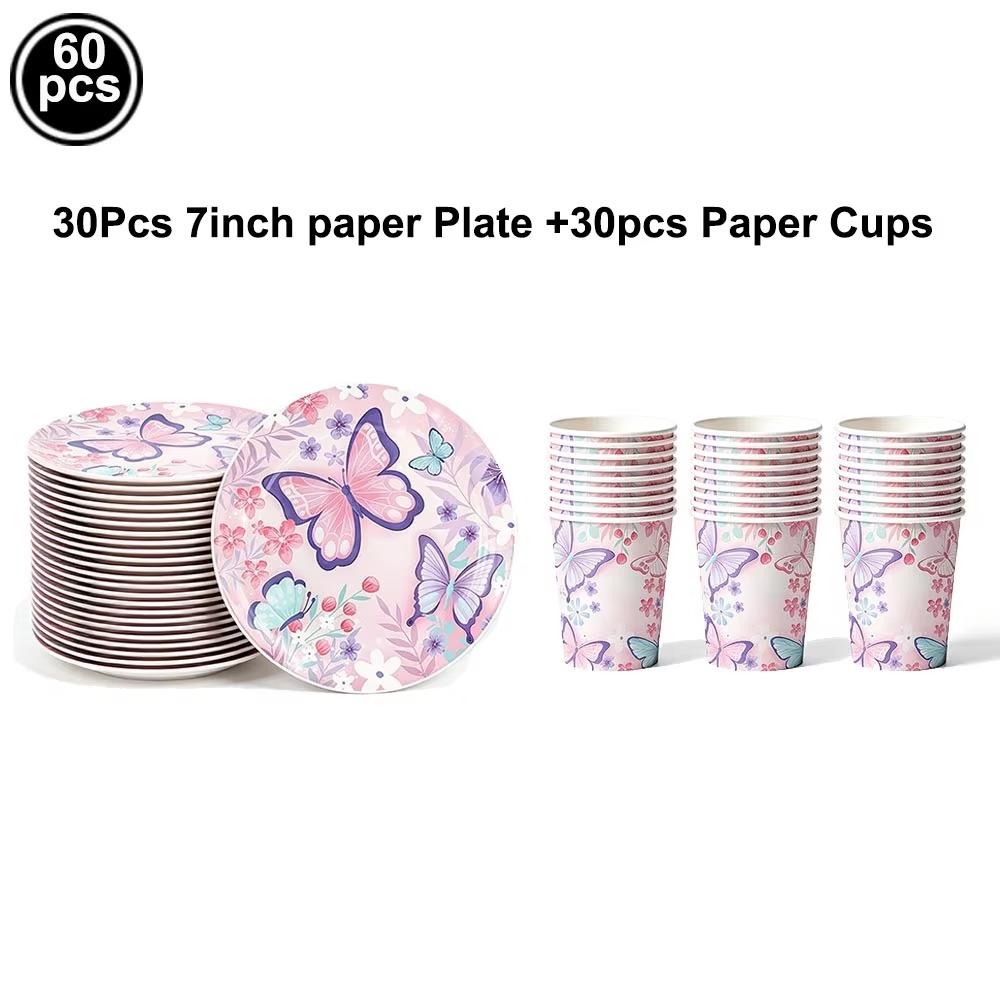 Butterfly Birthday Party Decoration Disposable Party Plates Cup Napkin Tablecloth Butterfly Knìfe Birthday Decoration Baby Showe