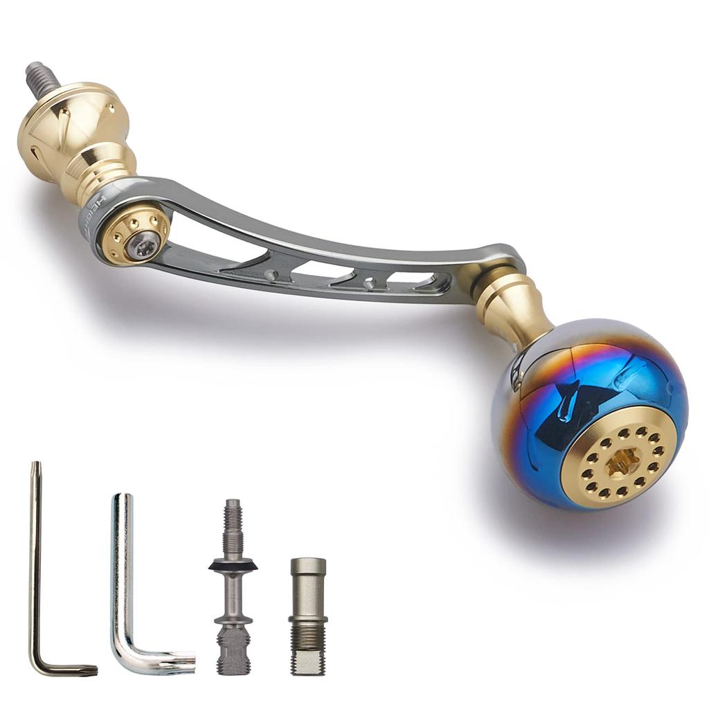 HEIGHTEN 56mm Reel Handle with 30mm Knob for Shimano and Daiwa Aurora Series Spinning Reels (Gold & Gunmetal) (390)