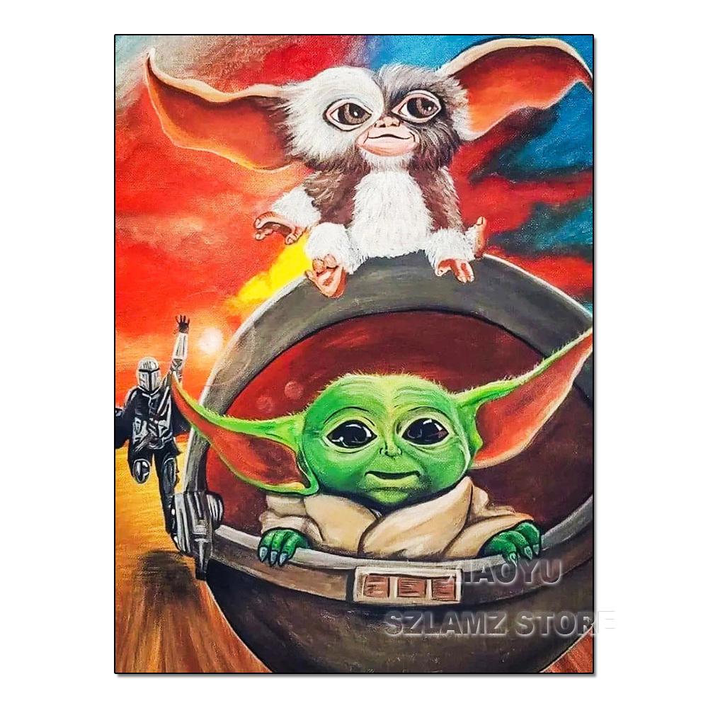 Diamond Painting Yoda Rhinestone Picture Cartoon Full Round Drill Mosaic Embroidery Mandalorian Home Decor Gift