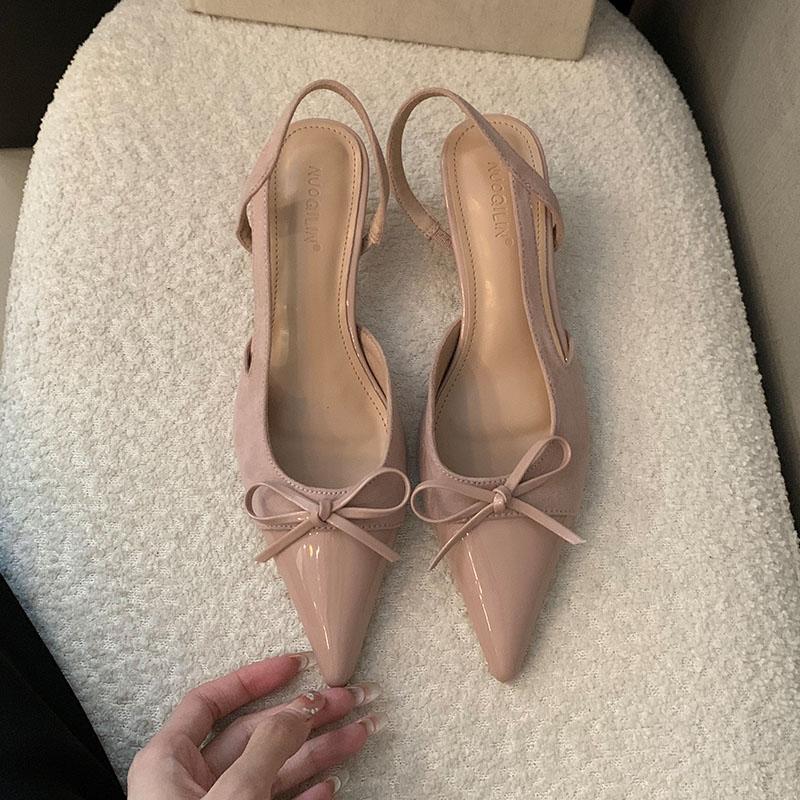 Fashion Fashion Butterfly-Knot Footwear Female Low Heel Sandals Shoes For Women 2025 New Pointed Toe Ladies Heeled Sandals Slides Shoes