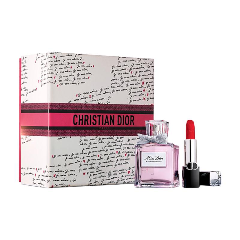 DIOR Perfume Flower Sweetheart 30ml + Blue Gold Lipstick #999 Legendary Red Lip синий