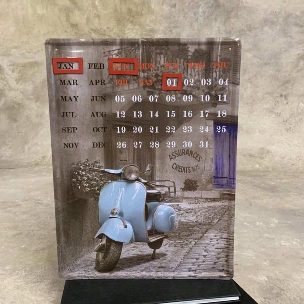 

Vintage Metal Poster Wall Art, Retro Scooter and Calendar Sign for Bar