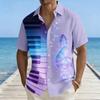Music Lover's Short Sleeve Shirt with Piano Key & Note Print, Casual Summer Essential
