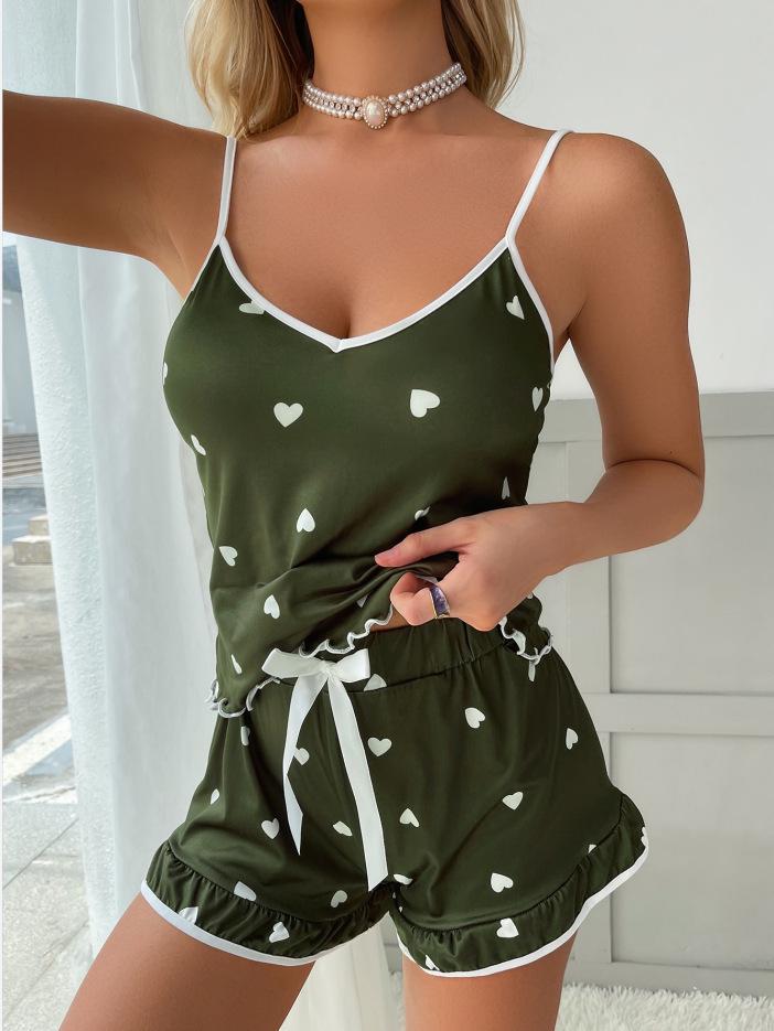 European & American Women's Milk Silk Summer Camisole & Pajama Set - Soft, Drapey, Cute Print