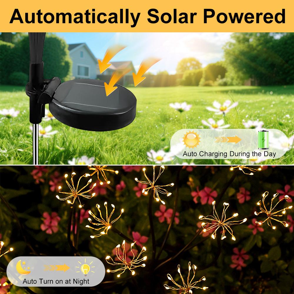 Solar LED Firework Lights Outdoor Dandelion Lamp Waterproof Swaying Starburst Light for Yard Patio Garden Christmas Decor 1-4PCS