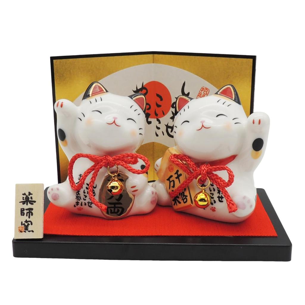 Cat and Cat with Gold Cushion Stylish Right Paw for Good Business Grand Opening Feng Shui Money Luck Lucky Anniversary Money-beckoning Human-beckoning