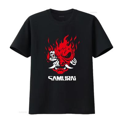Samurai Japanese Style Gaming 2077 Art T Shirt Cool Flame Design Vintage Washed Designer Clothes Fashion Soft Unisex