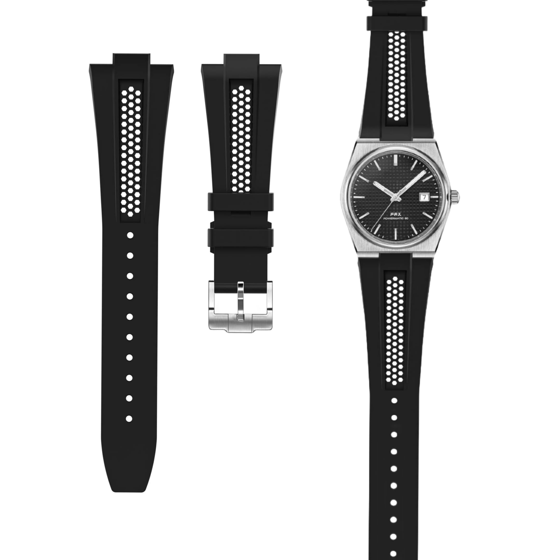 

[SigneMetu] Silicone Waterproof Replacement Watch Strap for Tissot PRX Series, Quick Release, Breathable, Soft, and Comfortable (Black)